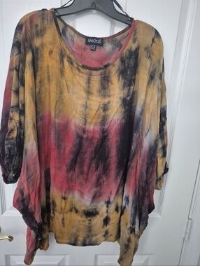 Saloos Tie-Dye Scoop Neck Tunix in Mustard and Red Sz2X
